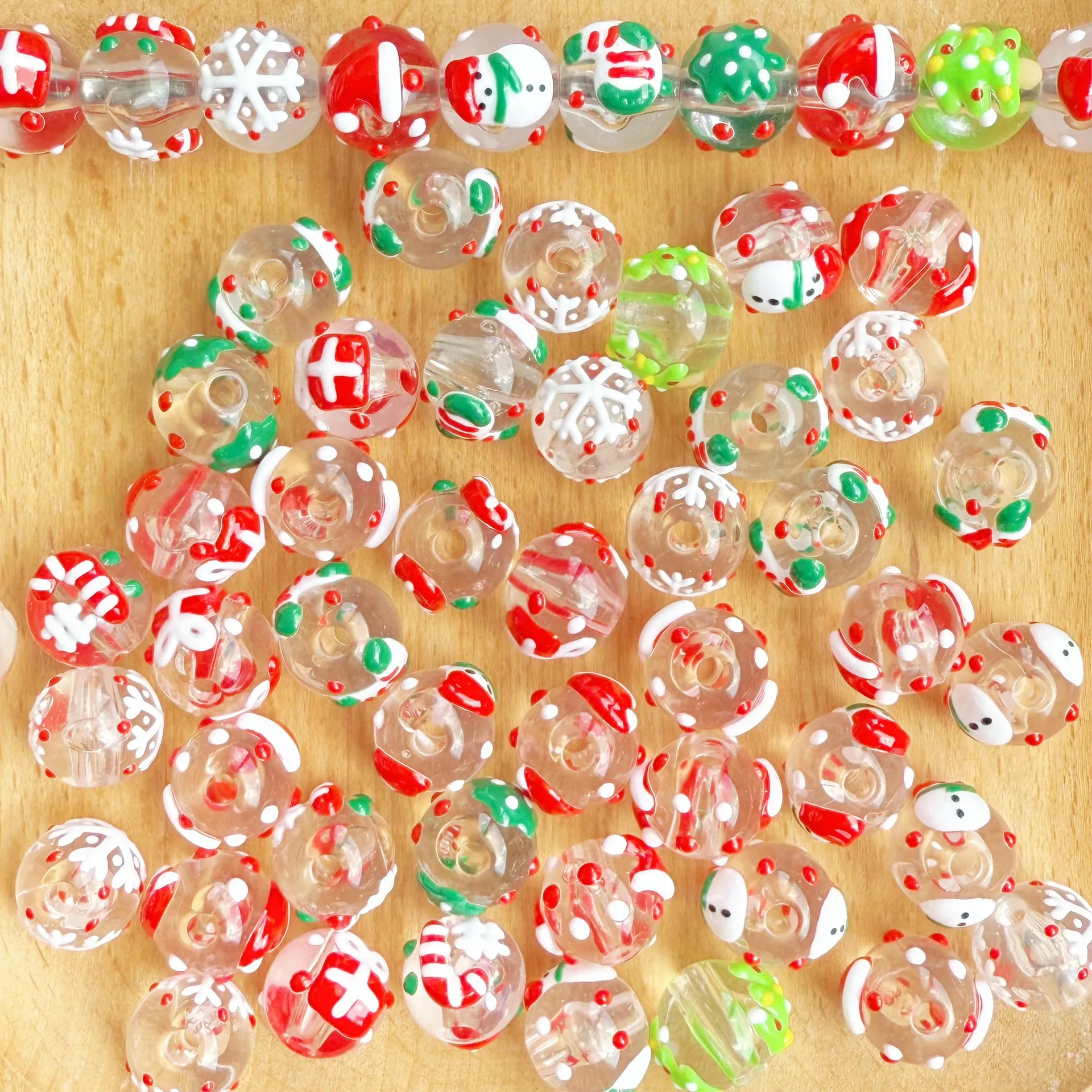 12mm Christmas transparent Acrylic Hand-drawn loose beads diy handcrafted bracelets, keychains mobile phone chains accessories