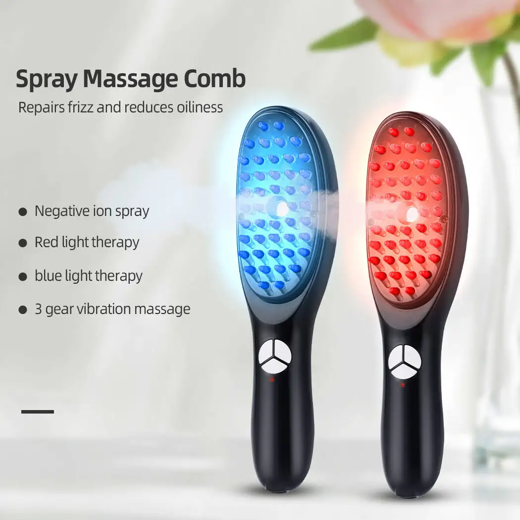 Electric Spray Massage Comb Red Blue Light Comb Healthy Hair Scalp Care Instrument Anti Hair Loss Liquid