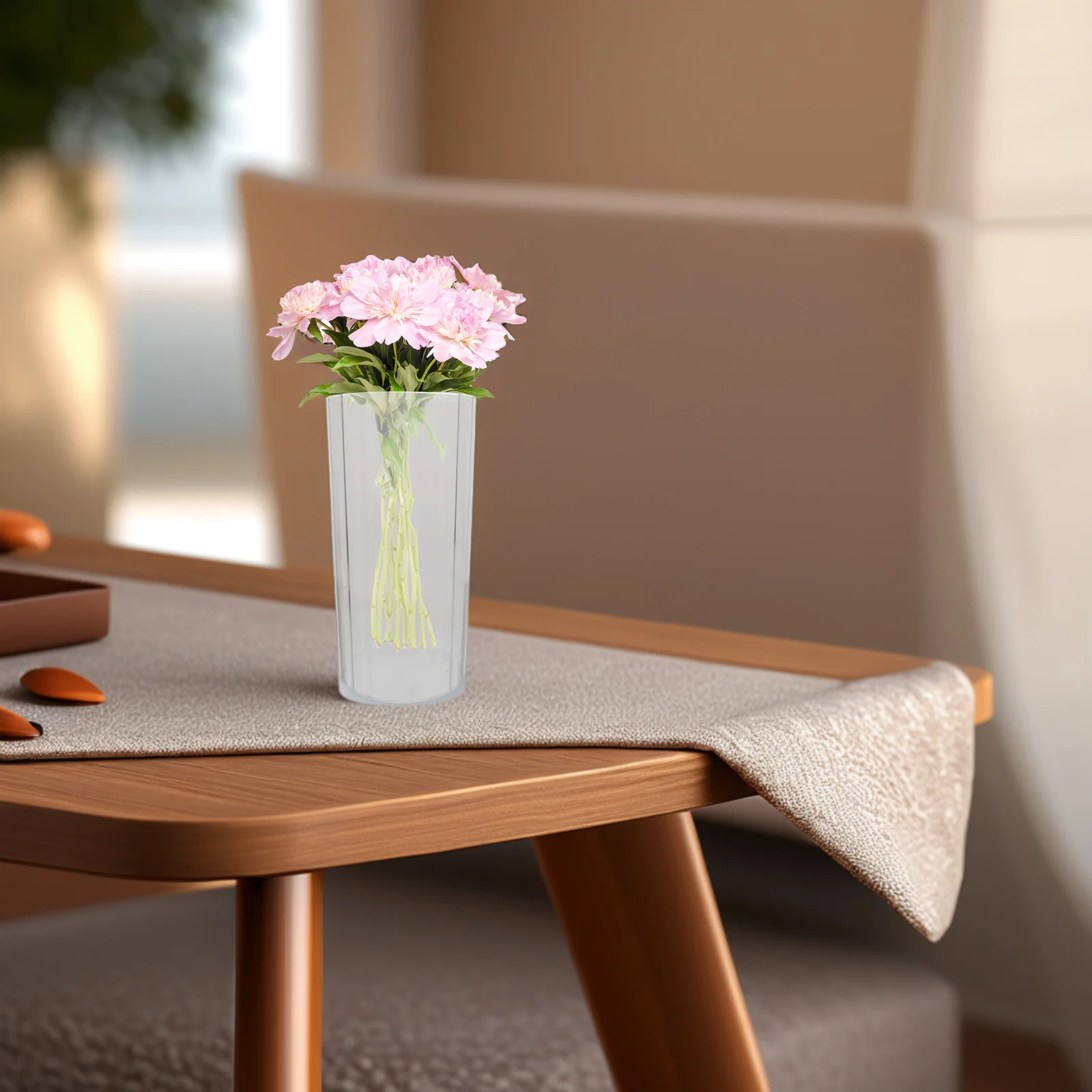 

Fluted Clear Pet Cylinder Vase Modern Hydroponic Plant Unbreakable Transparent Flower Vase Wedding Centerpiece Decor