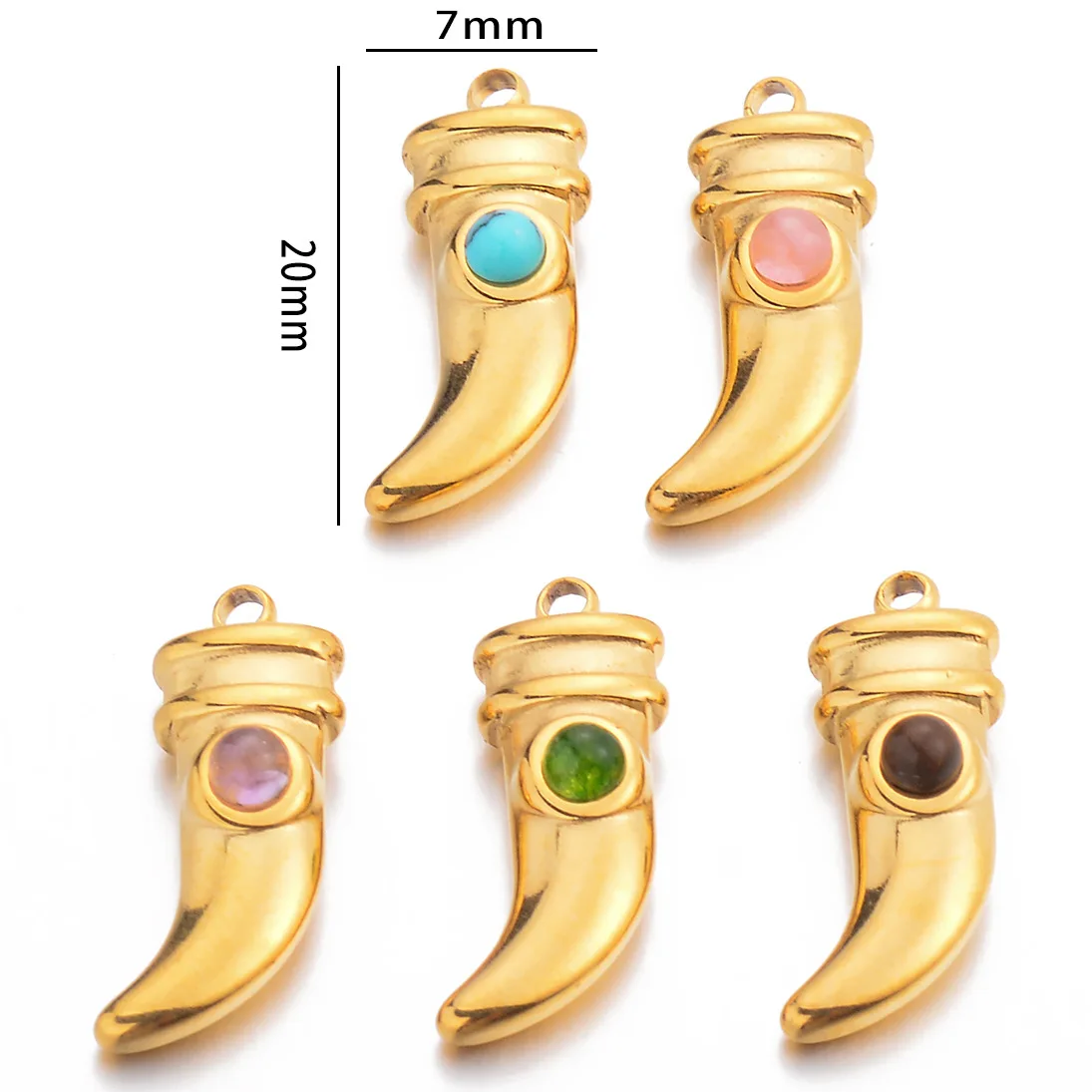 3Pcs Stainless Steel Colorful Stone Dagger Style Wolf Teeth Horn Charms Pendant DIY Bracelet Necklace Jewelry Making