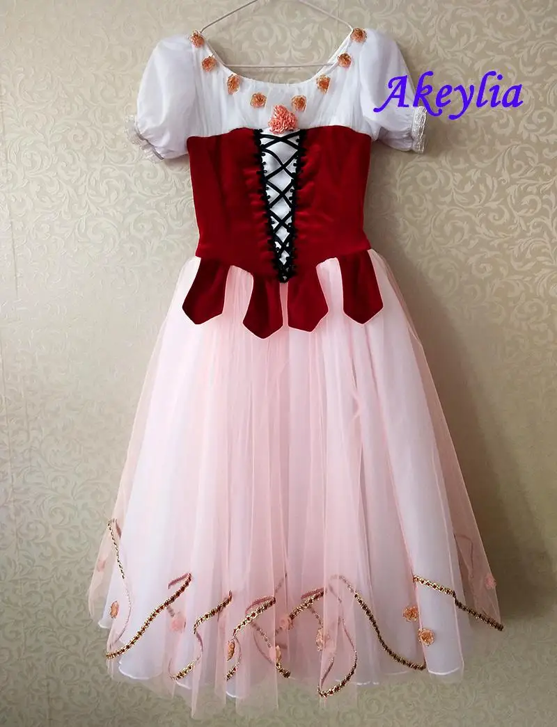 Coppélia Professional Ballet Costume romantic for girls Burgundy international Competition Tutu Dress Romantic 6 layers JNBL192