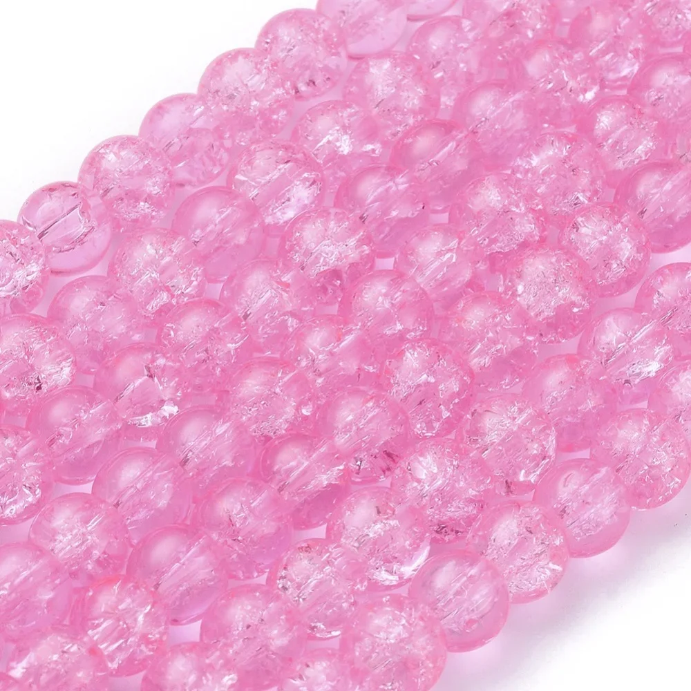 1Strand  8MM Hot Pink Round Crackle Glass Beads Strands for Jewelry Making 8mm Hole: 1.3~1.6mm 31.4 inch