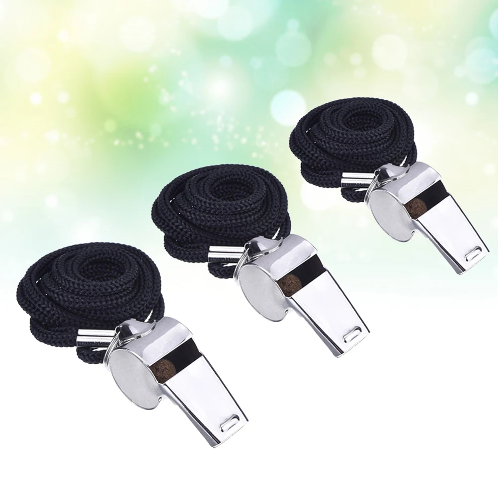 

3 pcs Stainless Steel Whistles With Lanyard Corrosion Resistant Metal Referee For Sports Football Lifeguard Survival