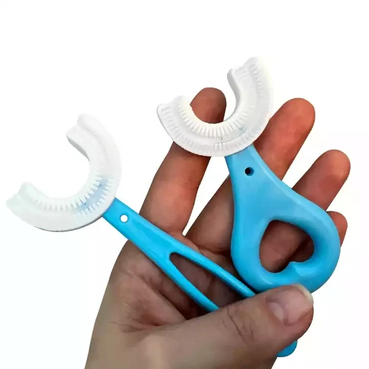 High Quality Portable U-Shape Baby Kids Toothbrush and Teether 360 Soft Silicone Brush for Toothpaste