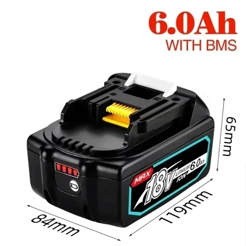 Rechargeable Battery BL1860B 18V 6000mAh Backup Battery For Makita 18VBL1860 BL1840 BL1850 Cordless Drill With DC18RF 3A Charger