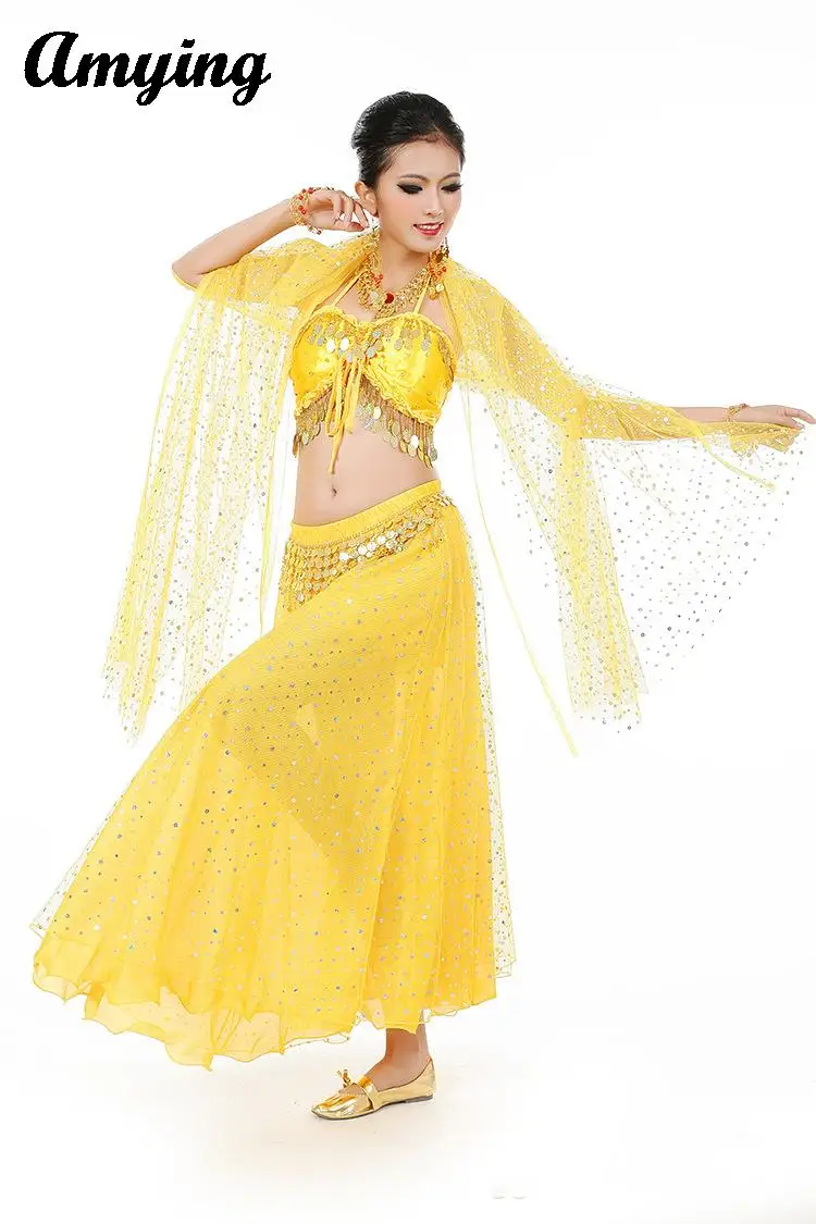 Adult Belly Dance Set Lady Stage Performance Set Headdress+Top+Waist Chain+Skirt Set Sexy Women Oriental Dance Training Clothes