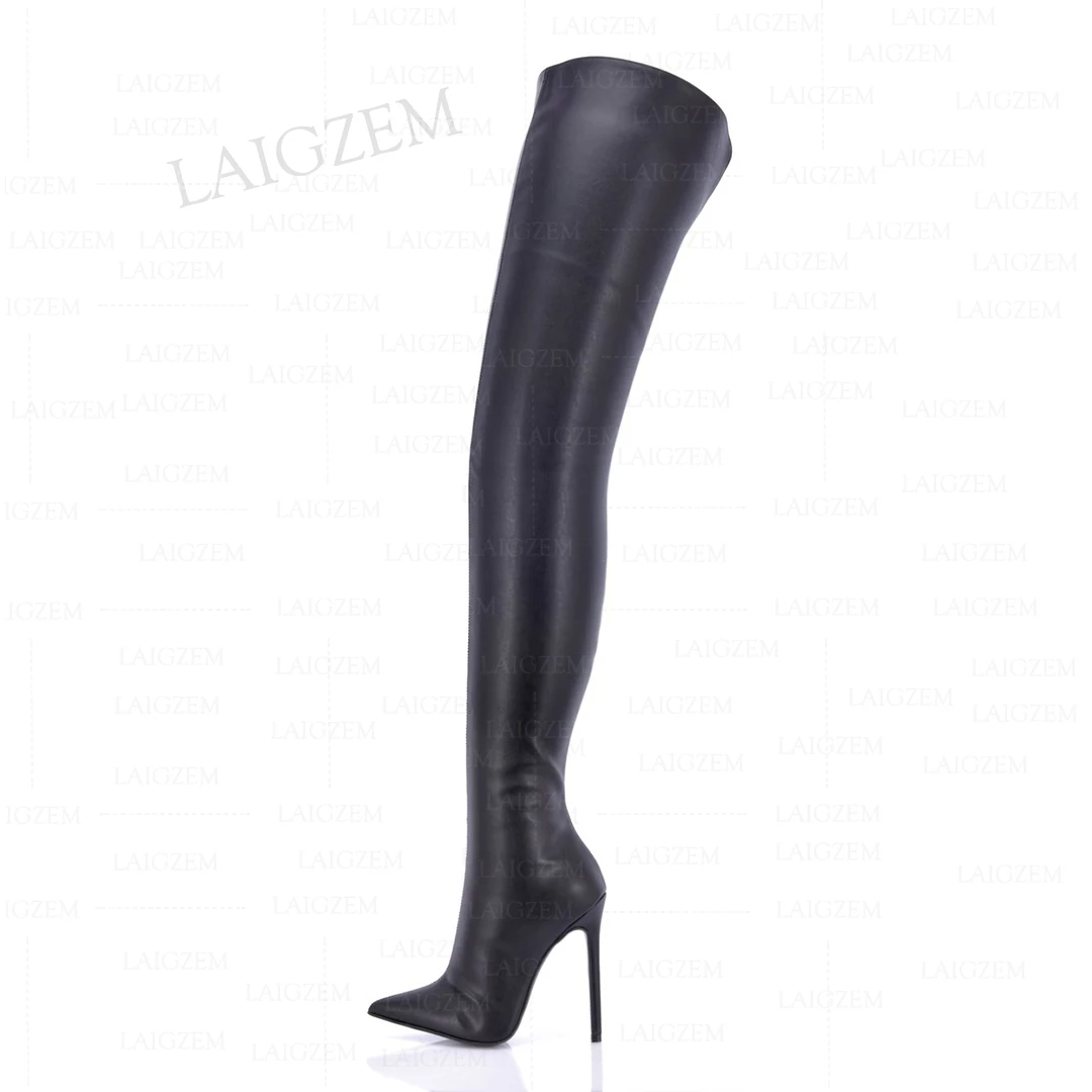 

ZHIMA Women Crotch High Boots Side Zip Faux Leather Thin High Heels Boots Thigh High Over Knee Shoes Woman Big Size 41 43 45 47