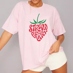 Strawberry Printed T-Shirts for Women Cute Fruit T Shirt Short Sleeve Cotton Graphic Tees Summer Fashion Y2k Aesthetic Clothes