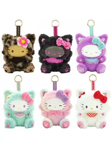 New Cartoon Sanrio Kawaii Hello Kitty Leopard Print Costume Hoodie Series Kitty Plush Doll Bag Charm KeyChain Girl Birthday Gift