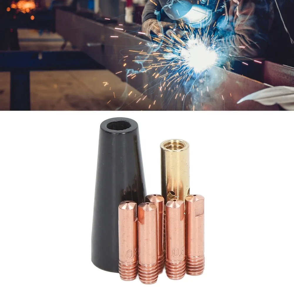 7pcs 7 Piece Set MIG Welding Kit Copper Tip Brass Gasless Welding Kit Gasless Nozzle Conductive Tip