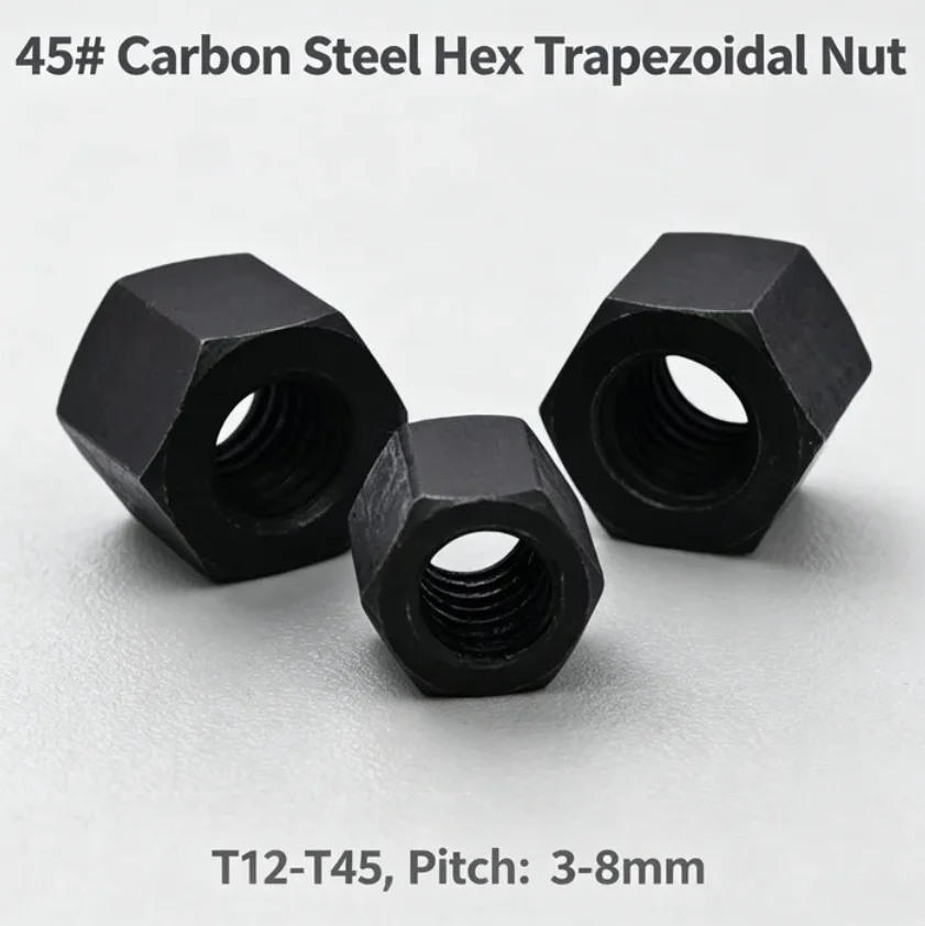 T12-T45 Trapezoidal Lead Screw Nuts, Carbon Steel ACME Thread Hex Nuts, Right/Left Hand for CNC & 3D Printer  Pitch：3mm 4mm 5mm