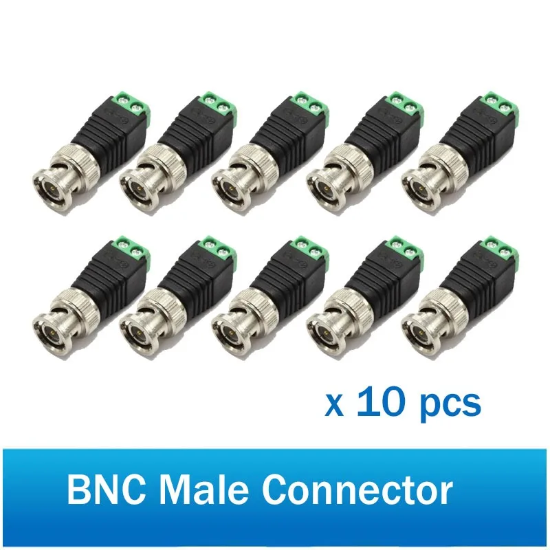 10pcs Male Metal BNC Connector with DC Connector Plug Screw Terminal  UTP Video Balun for CCTV Surveillance Camera CCTV system