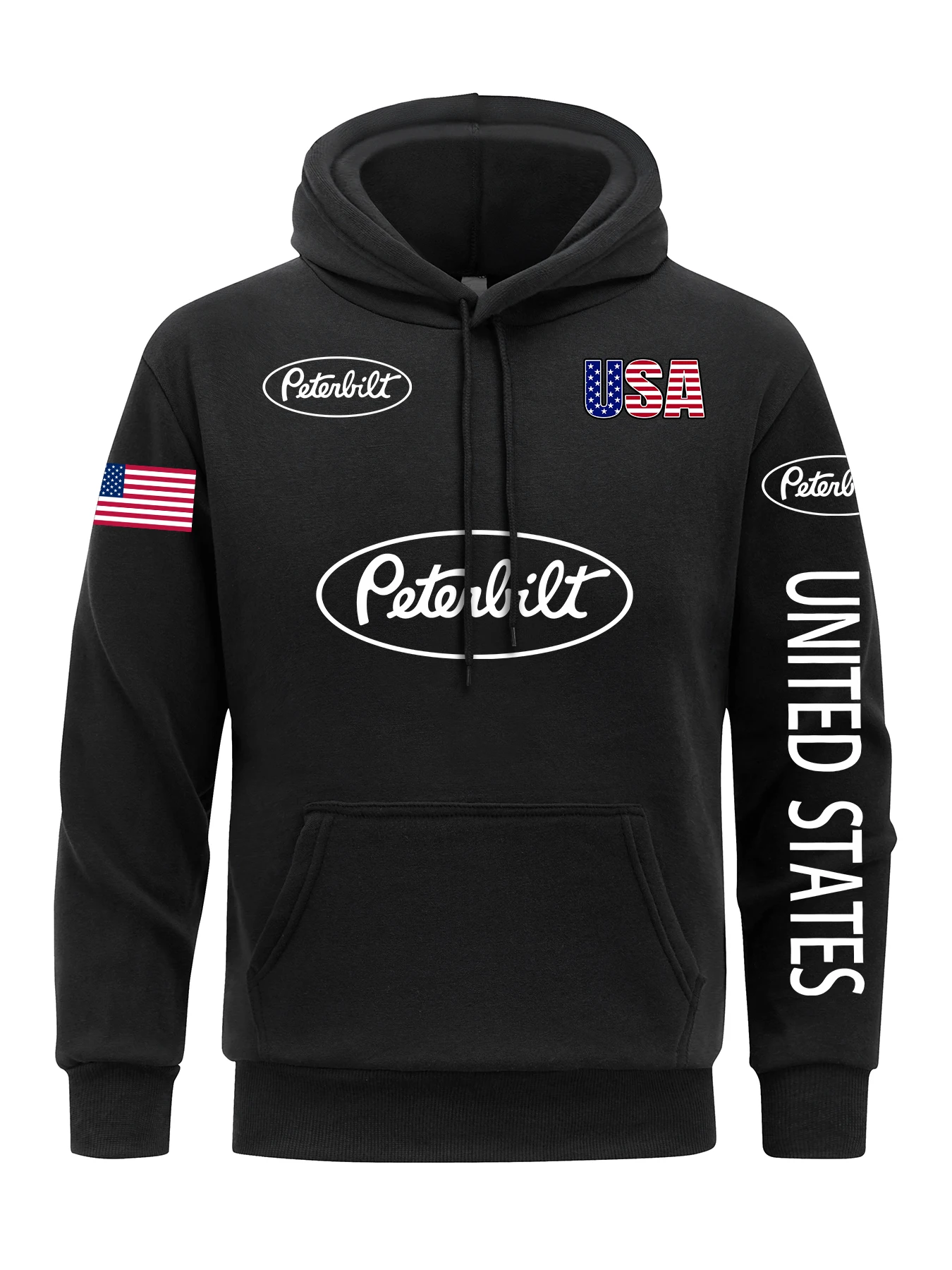 American Flag Men Hoody Peterbilt Letter Hoodies fur-liner Fleece  Hooded Man Casual Spring Autumn Clothing