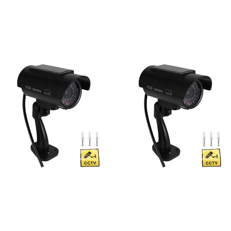 AS95-2X Simulation Solar Camera Outdoor Surveillance Simulation Fake Camera Dummy Cam With LED Light Black