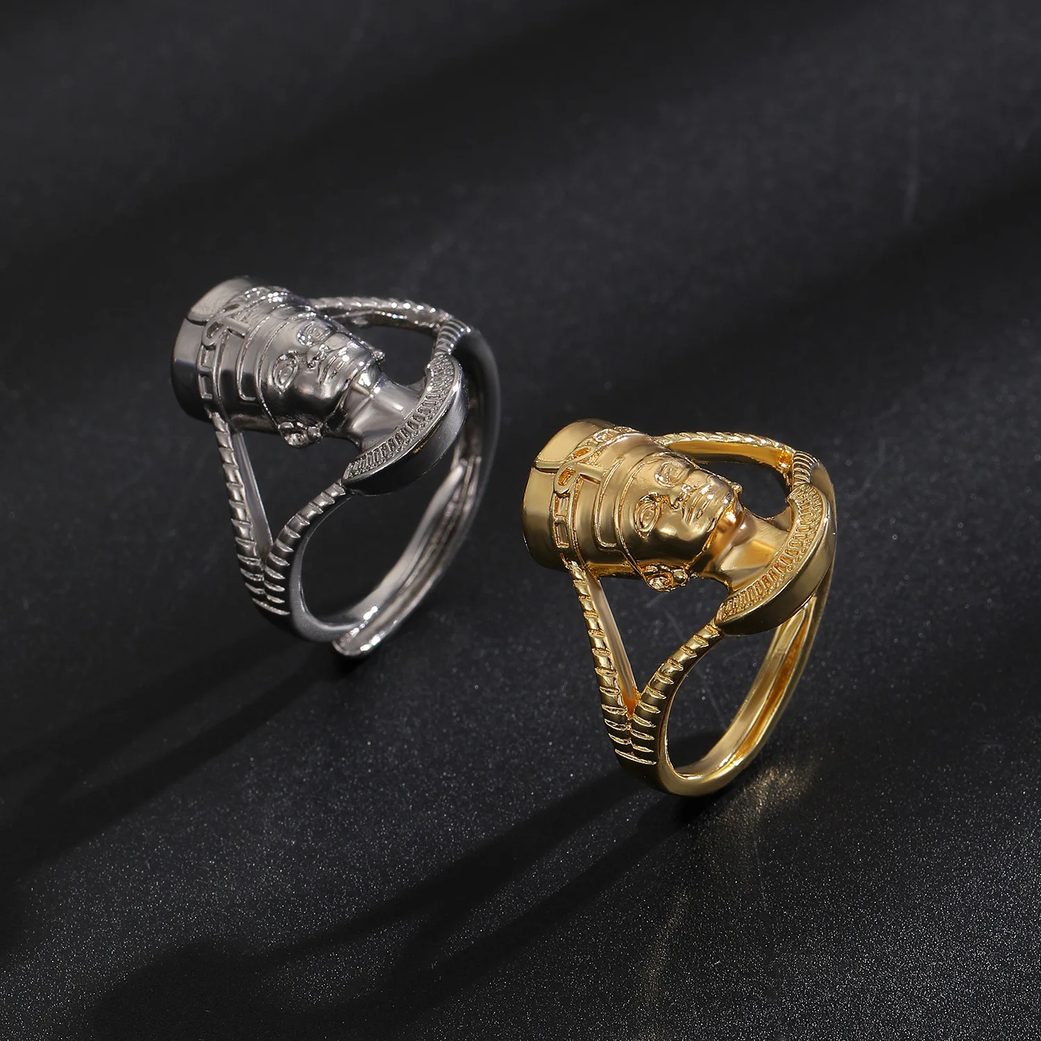 آلهة الملكة المصرية قابل للتعديل المفتوحة الفرقة فرعون مجوهرات الرجال النساء النمط الأفريقي اليدوية حلقة معدنية