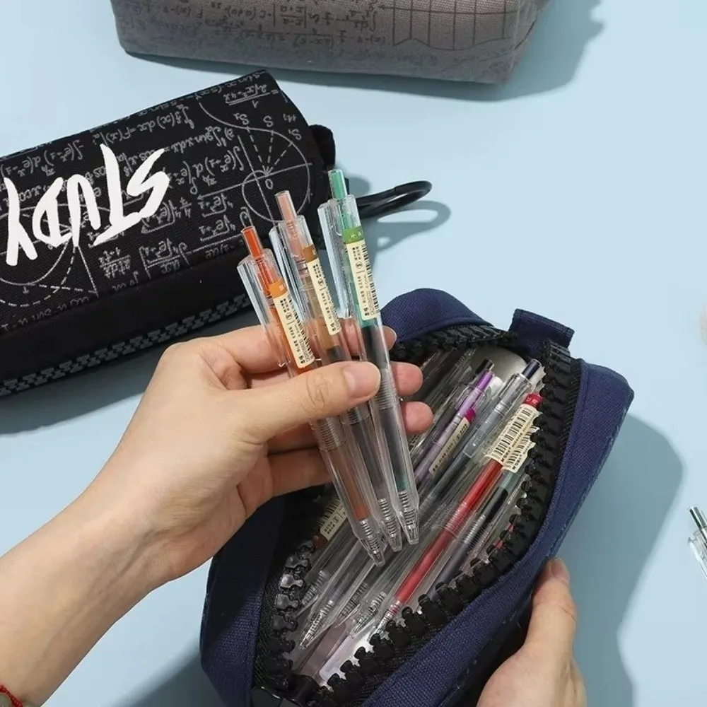 Kotak Pensil Kanvas ​   Kotak Pensil Cetak Formula Pembelajaran Kapasitas Besar ​ Penyimpanan Multi-Lapisan ​   Tas Alat Tulis