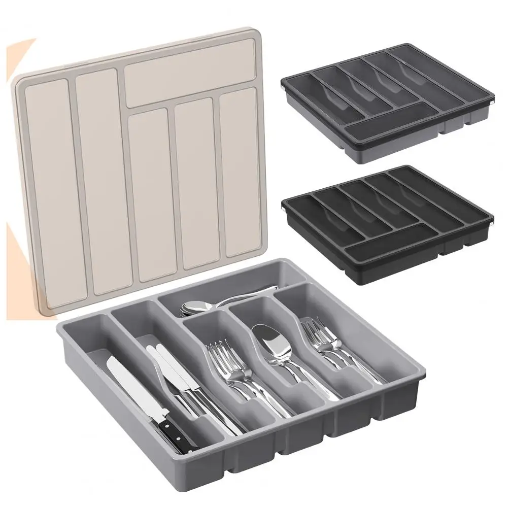 Utensil Storage Box Flatware Organizer Box Kitchen Utensil Holder with Lid 6 Compartments Drawer Organizer Tray for Chopsticks