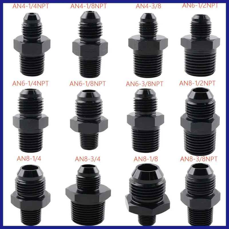 Black Straight AN Flare Male to NPT Male Adapter Thread Fuel Oil Air Hose Fitting Car Auto Accessories Bare AN4 AN6 AN8 AN10