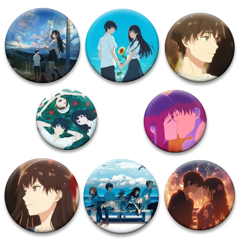 

Anime The Tunnel To Summer,the Exit of Goodbyes Brooches KAORU TONO/ANZU HANASHIRO Lapel Pins Round Cartoon Badge Jewelry Gifts