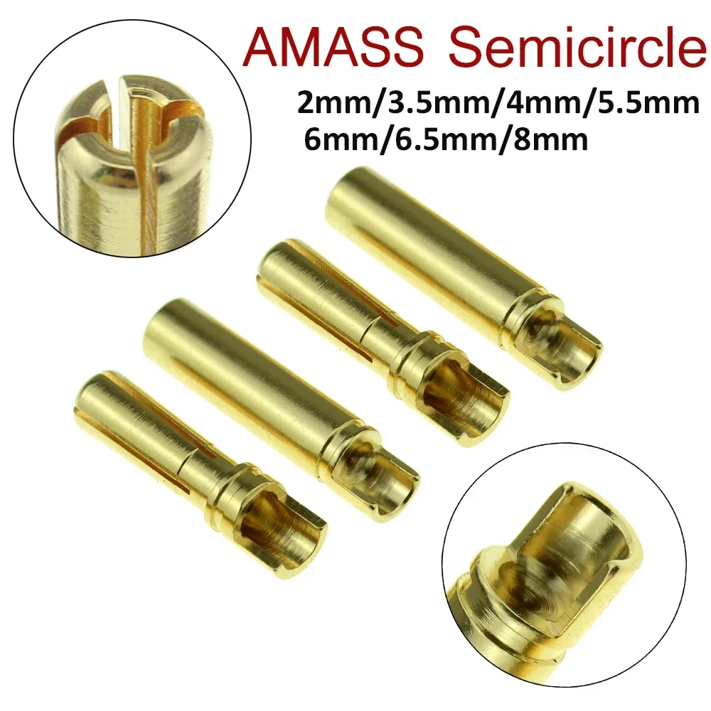 10pair New Amass Banana Plug 2mm 3.5mm 4mm 5.5mm 6mm 6.5mm Bullet Female Male Connectors Gold Plated Copper Semicircle