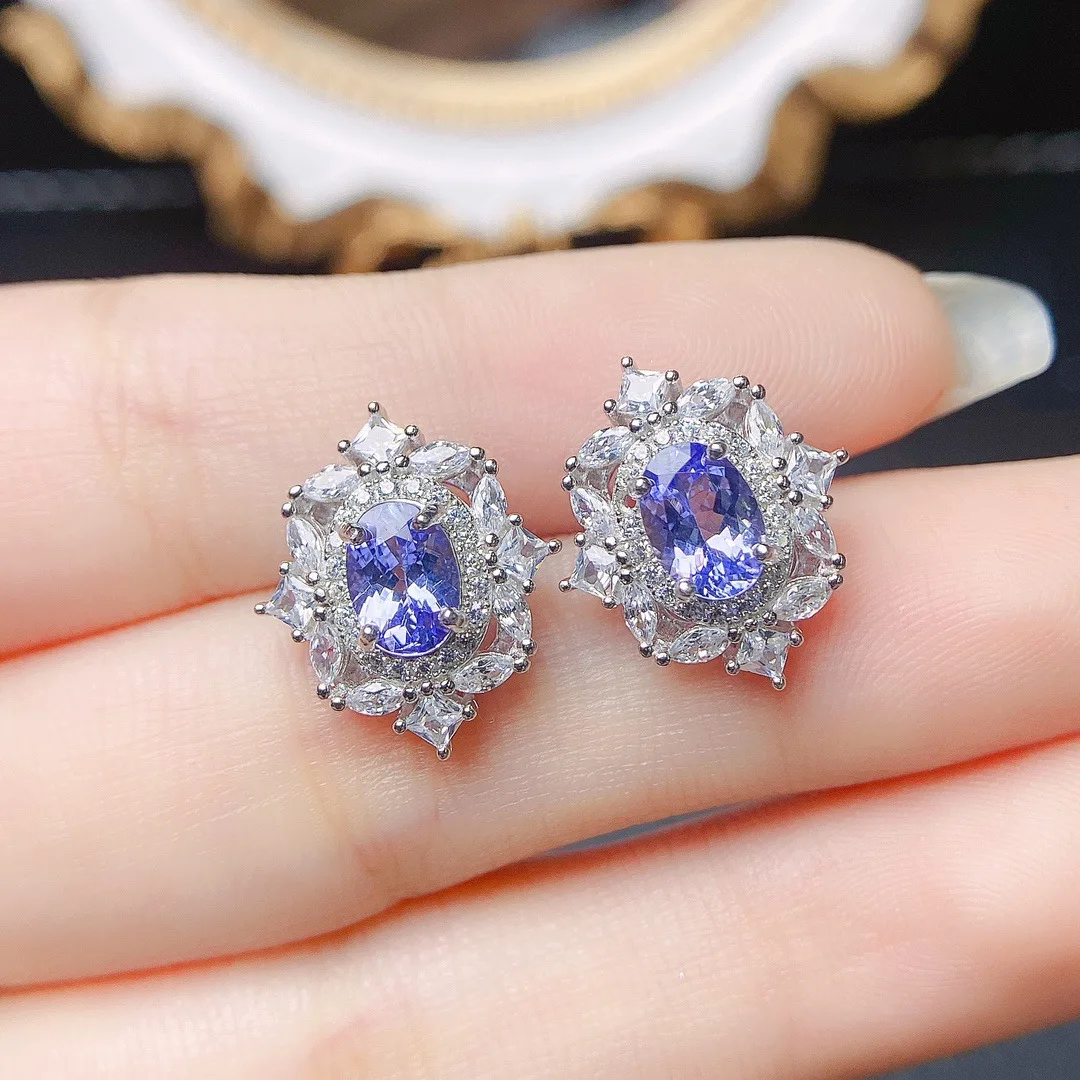 

Серьги-гвоздики с натуральным танзанитом, серебряная оправа S925, основные камни 5x7 мм, повседневные украшения с синими драгоценными камнями, подарок для женщин