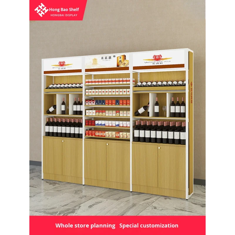 custom.Hongbai Wine Cabinet Combination New Convenience Store Supermarket Multi-Functional Cash Register Wooden Superm