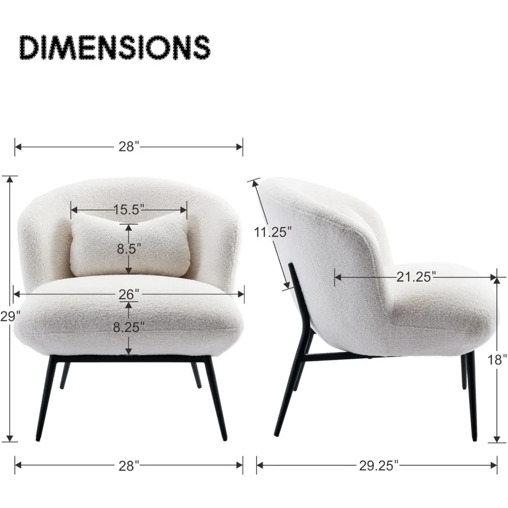 Modern Accent Chair, Sherpa Upholstered Leisure Chair Boucle Single Sofa Chair Lounge Chair with Lumbar Pillow Metal Legs