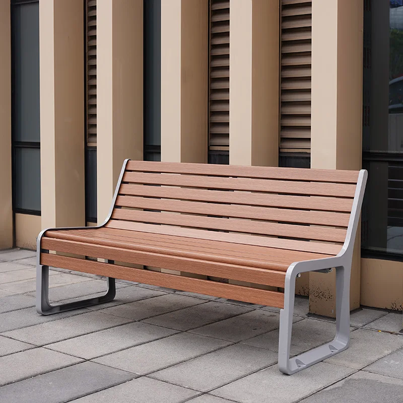 

Park chair outdoor bench outdoor bench courtyard leisure seat anti-corrosion solid wood plastic wood wrought iron backrest row c