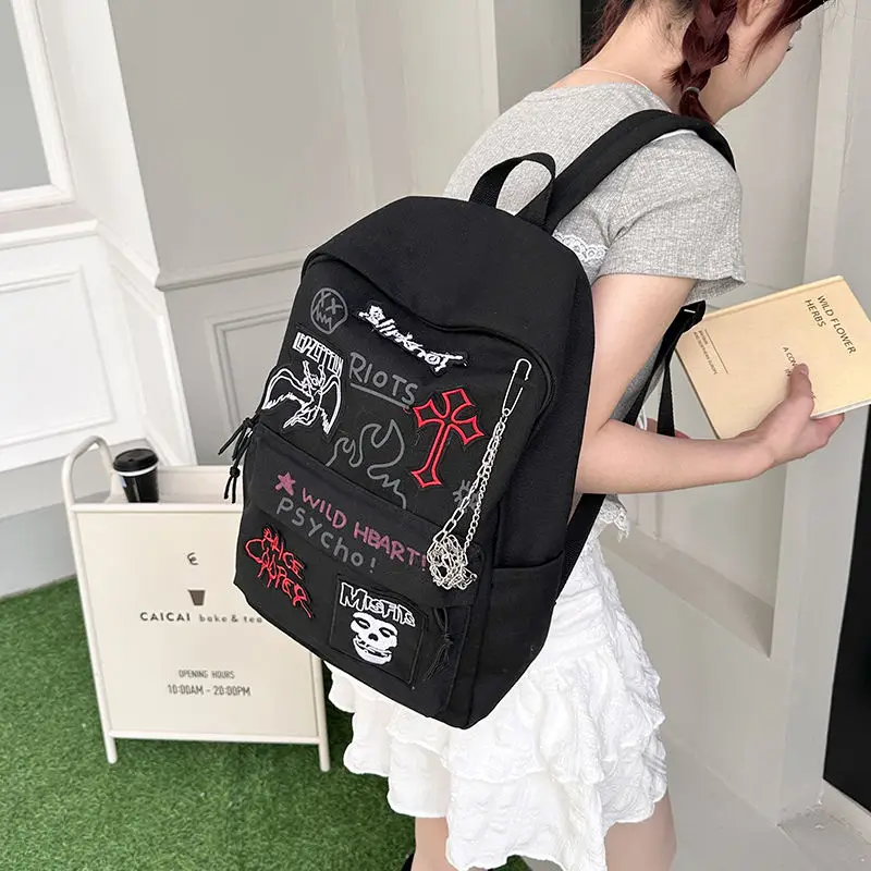 2024 Cool Red Rock Punk Y2K Backpack Large Capacity Fashion Backpack Women\'s Leisure Bag Crossbody Bag for Women Purses Handbags