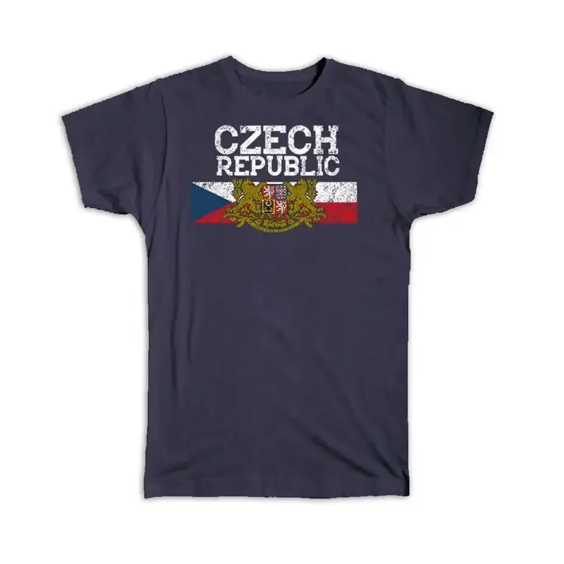 Czech Coat Of Arms Republic National Flag Lion Symbol Retro Style T shirt