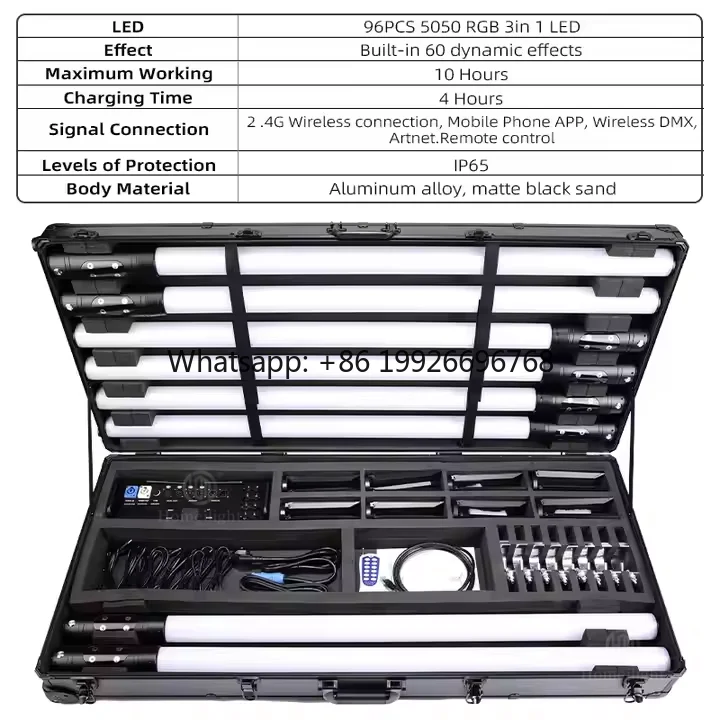 

Hongmei 8pcs Wireless 360 Outdoor DMX RGB 3in1 Battery Pixel Tube Bar Waterproof Lighting With Flightcase