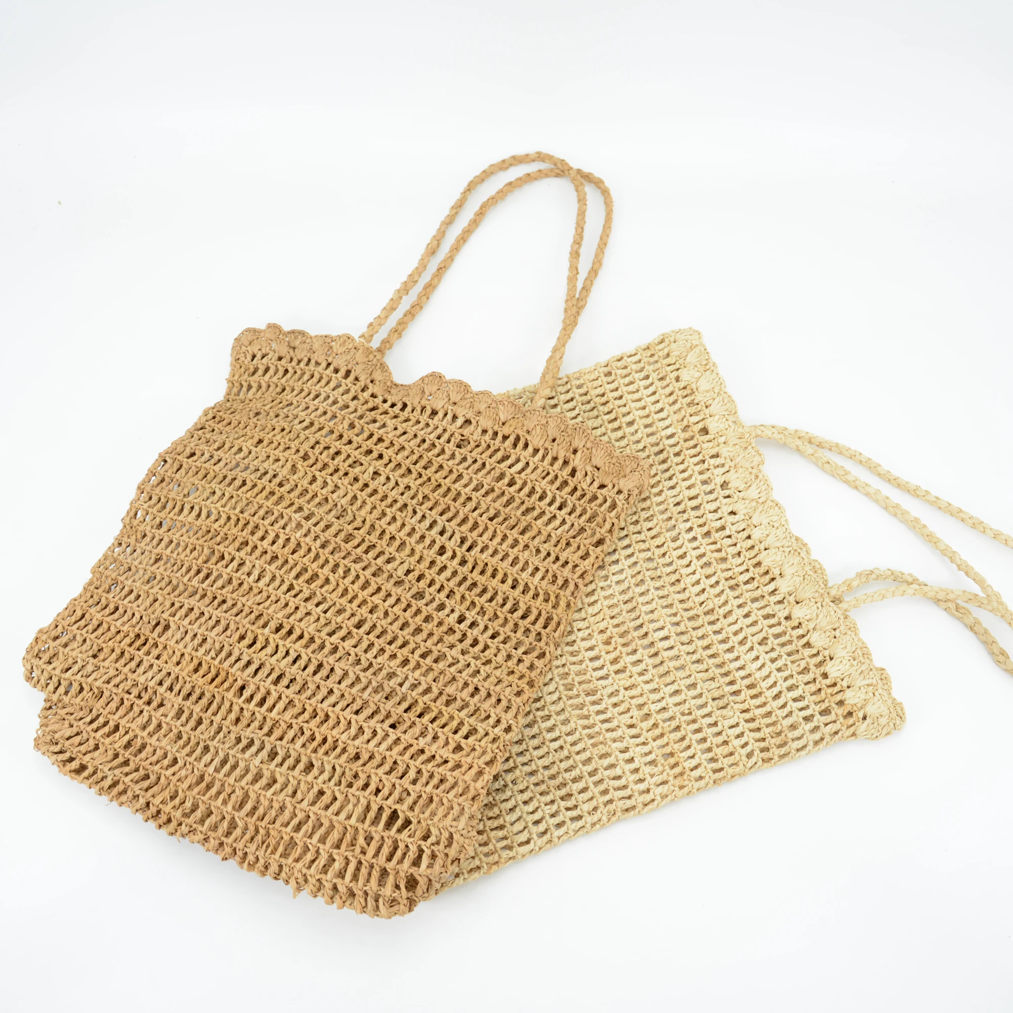 Handmade Crocheted Natural Raffia Hollow Out Designer Straw Tote Shoulder Tote Bag