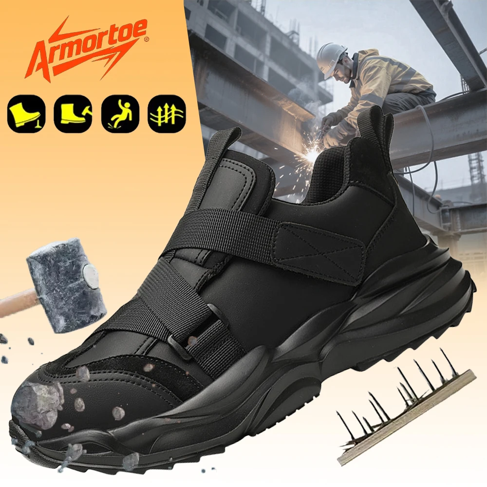 

ArmorToe Men's Hook Loop Steel Toe Safety Shoes Lightweight Puncture Proof Comfort Work Site #Armor3046