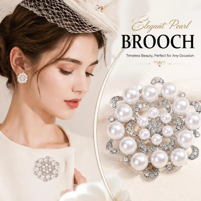 Elegance Pearl Rhinestones Flower Brooches Pin For Women Jewelry Party Event New Gifts Decoration