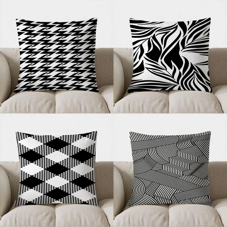 

Home Decor Geometric Black & White Pillow Pattern Cushion Cover Suitable for Sofa Bedroom Car Pillow Cover