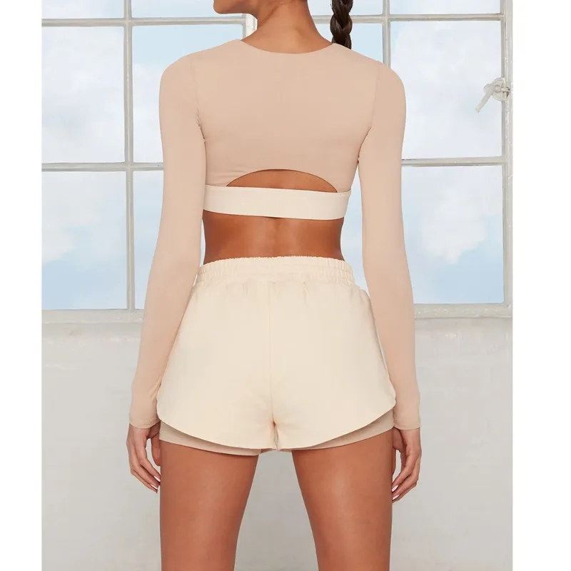 Amerikanische Mode Langarm Yoga Kleidung Spleißen Farbe Kollision Fitness Sportswear Outdoor Laufen Zwei-stück Set