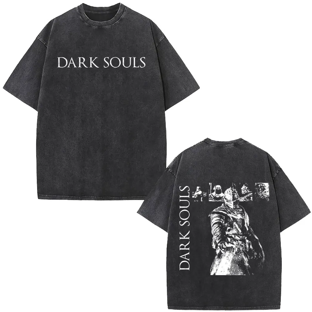 Washed Vintage Game Dark Souls Oscar of Astora T-shirt Men Women 90s Gothic Rock T-shirts High Quality Cotton Oversized T Shirts