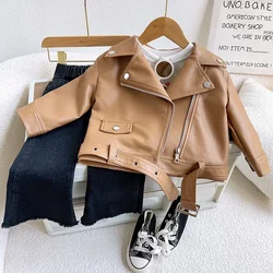 Girls Jacket Baby Princess Solid Full Sleeve Zipper Leather Top Jacket Children Fashion Autumn Girls Coat Outwear Buttons 2-7Y