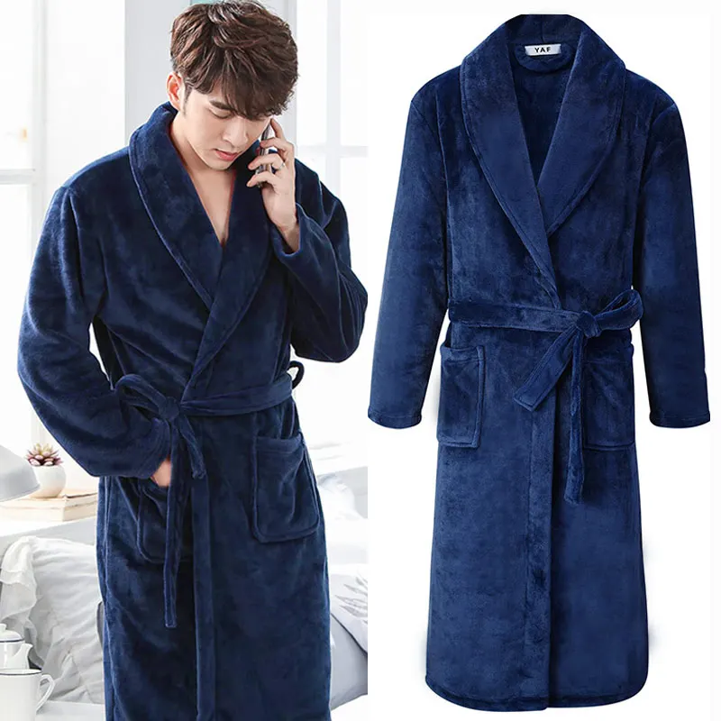 Nightgown Casual Loose Kimono Bathrobe Chinese Men Casual Flannel Dragon Crane Robe Plus Size 3XL Winter Thick Warm Sleepwear