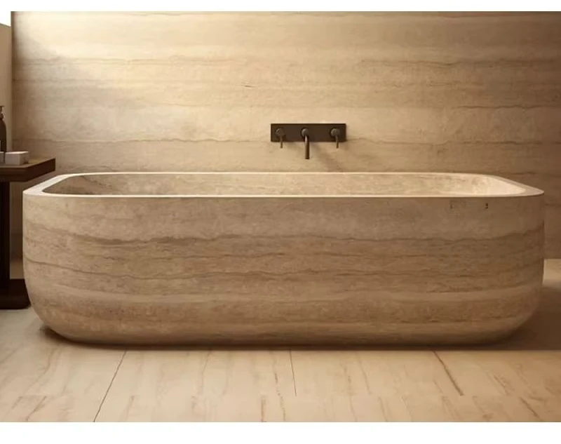 

Для индивидуальной отдельно стоящей травертиновой ванны, современной мраморной ванны для взрослых, для внутренней ванной комнаты отеля или виллы