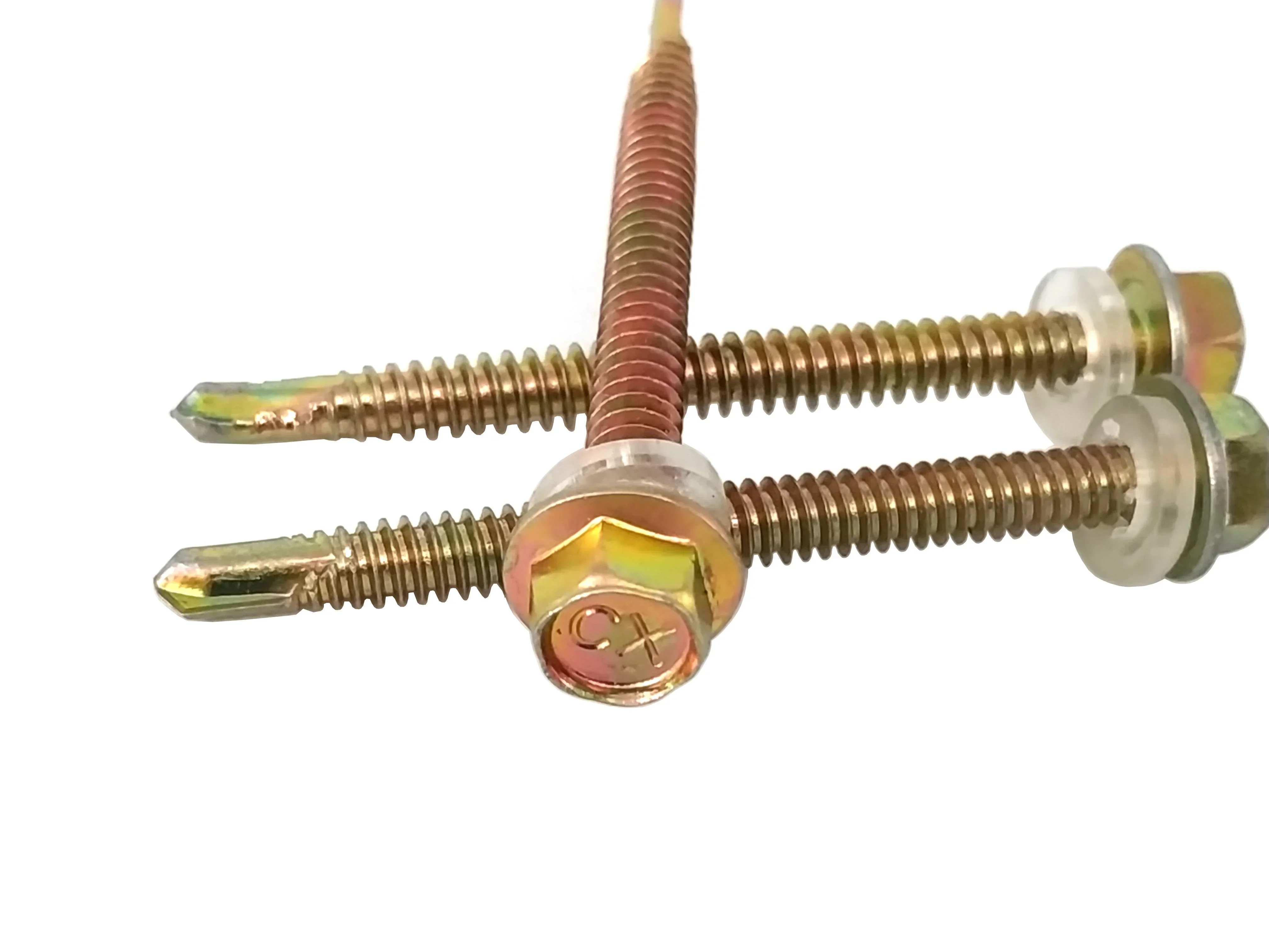 Wood Screws Yellow Zinc Plating Hex Head Self Drilling Screws SDS with white PVC washer Construction Screw