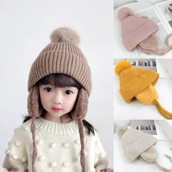 Winter Baby Cute Pompom Beanies Hat Kids Knitted Cap for Girls Boys Children Fleece Lining Thicken Solid Warm Hats 2-8Years