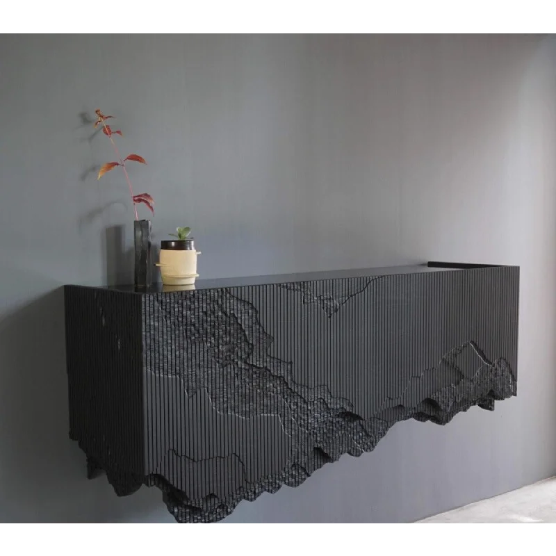 

Italian light luxury dining side cabinet solid wood black antique style living room creative villa retro home entrance entrance