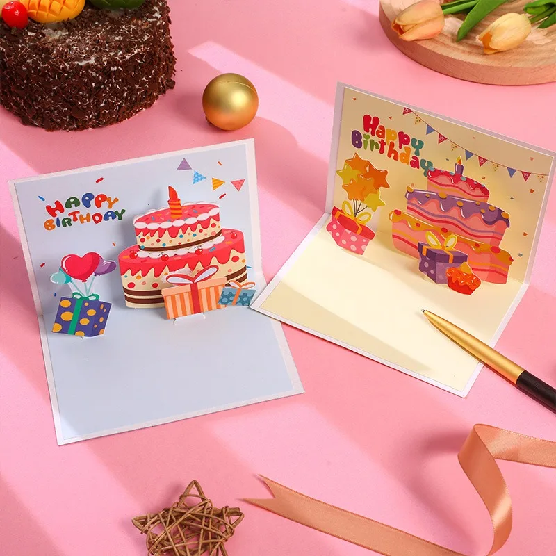 Nuovo stile pop up Instagram Biglietto d'auguri per torta di compleanno 3D carino creativo pieghevole benedizione Biglietti regalo fatti a mano fai-da-te