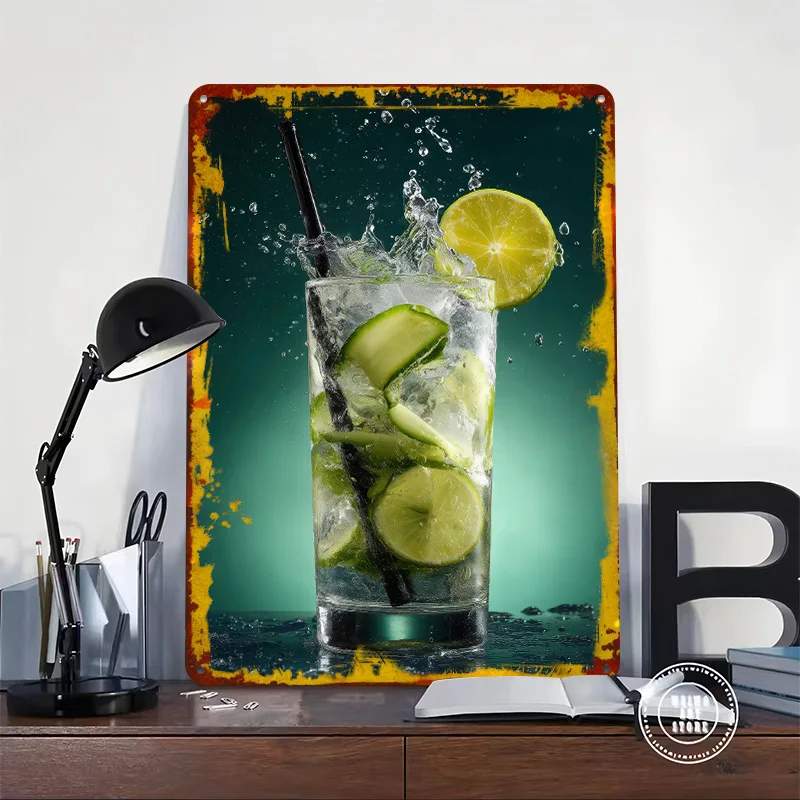 Refreshing Lime and Cucumber Cocktail Poster Customized Wall Art Vintage Metal Signs Retro Tin Plaque for Man Cave Office Decor