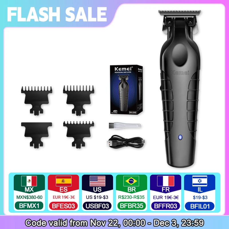 Kemei KM2299 Professional Hair Clipper 0mm Zero Gapped Carving Clipper Men's Cordless Hair Trimmer Electric Hair Cutting Machine