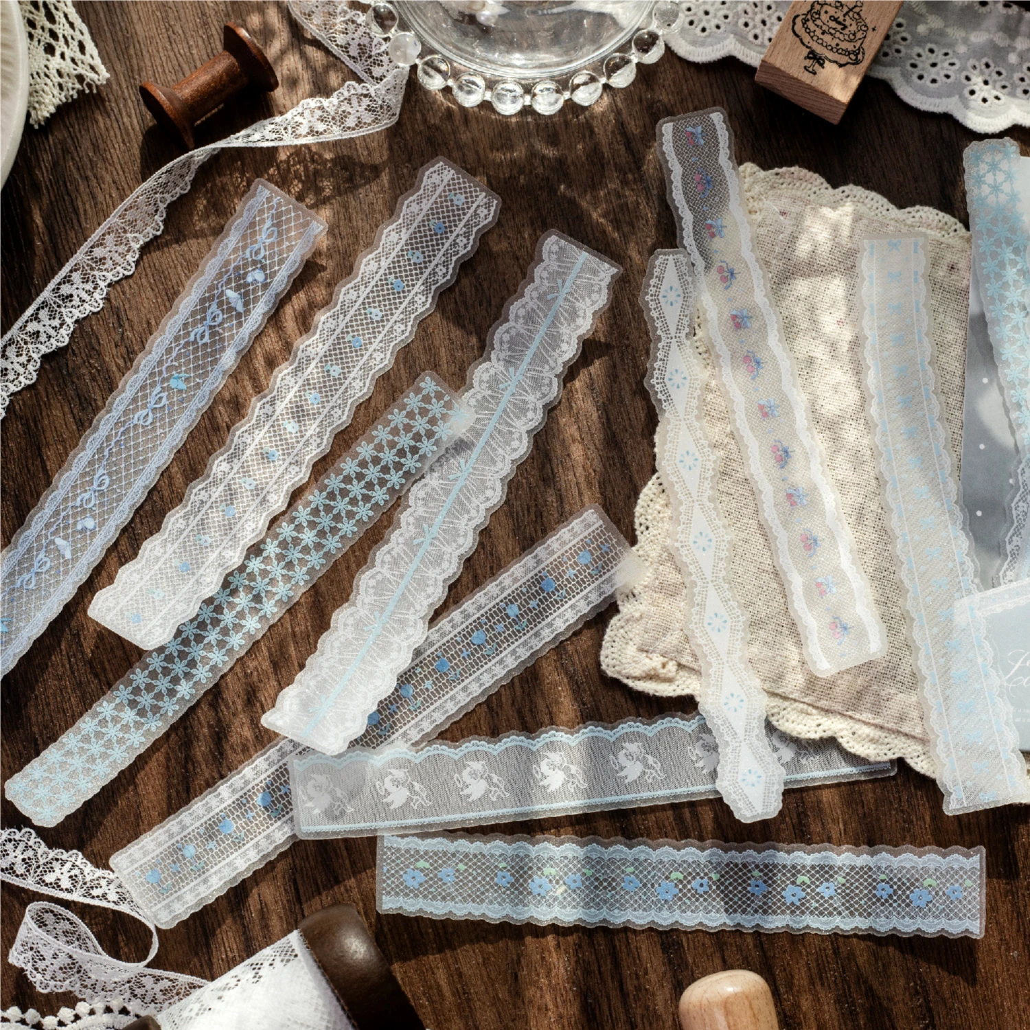 20pcs Lace Piece Collection Series Retro Lace Strip Sticker Pack DIY Diary Scrapbook Phone Case Aesthetic Stationery Supplies