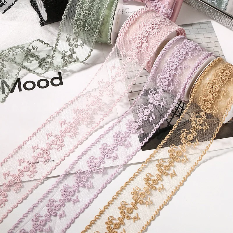 1 Yard Floral Embroidered Lace Ribbon 5cm Wide DIY Accessories for Women, Decorative Ribbon for Hair, Gift Box Bouquet Wrapping