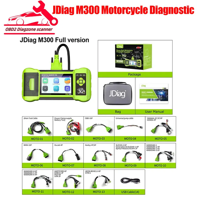 

JDiag M300 Motorcycle Diagnostic OBD2 Scanner Moto Diagnose Tool Clear Fault Code ABS Engine For BMW Ducati Harley Honda Yamaha