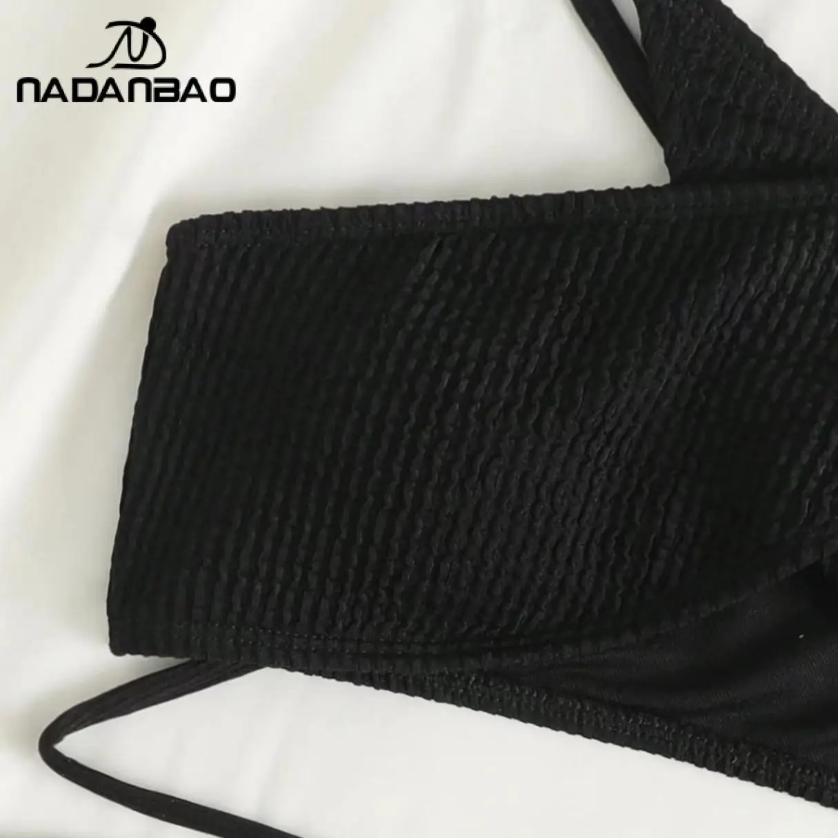 Nadanbao Wave Cloth Sexy Split Swimsuit Women Black Sexy Tight Bikini Crisscross Neck Bathing Suit Summer Water Sports Swimwear